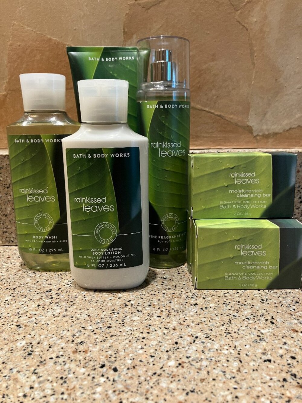 Bath & Body Works Set of Rainkissed Leaves Spray, Lotion , Cream Shower Gel !